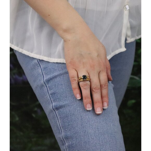 Sterling Silver and Gold Plate Lab Created Green Spinel Ring Size 7 - Picture 4 of 9